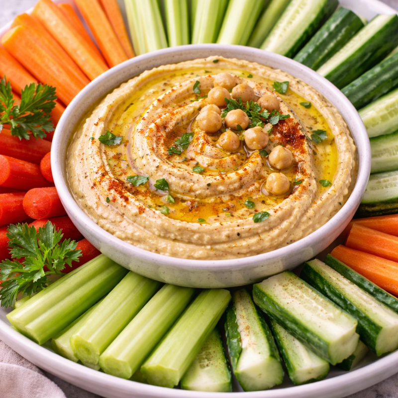 Houmous et crudités matinal