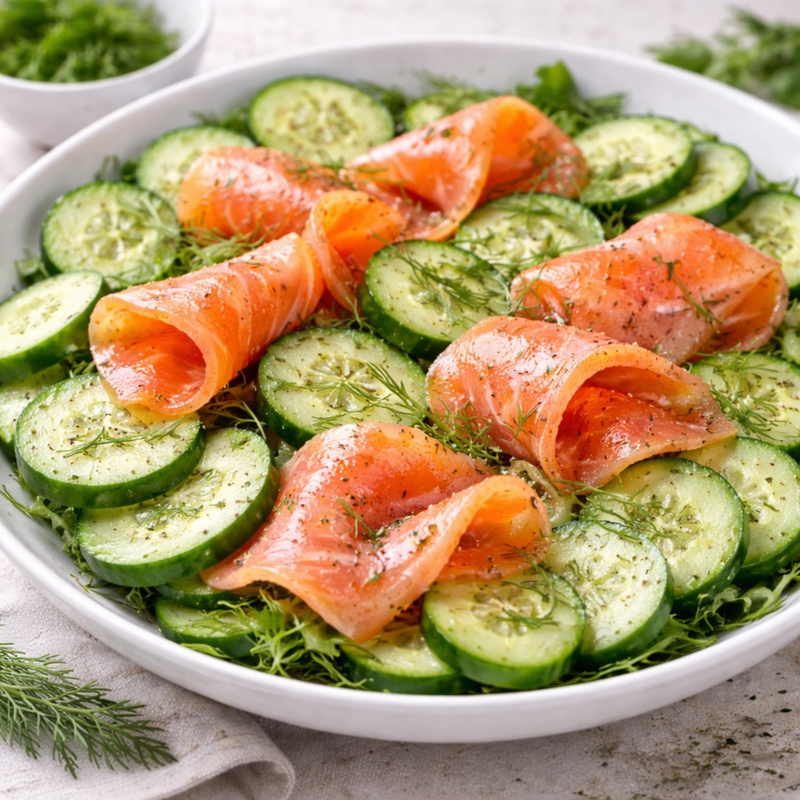 Salade de concombre et saumon fumé