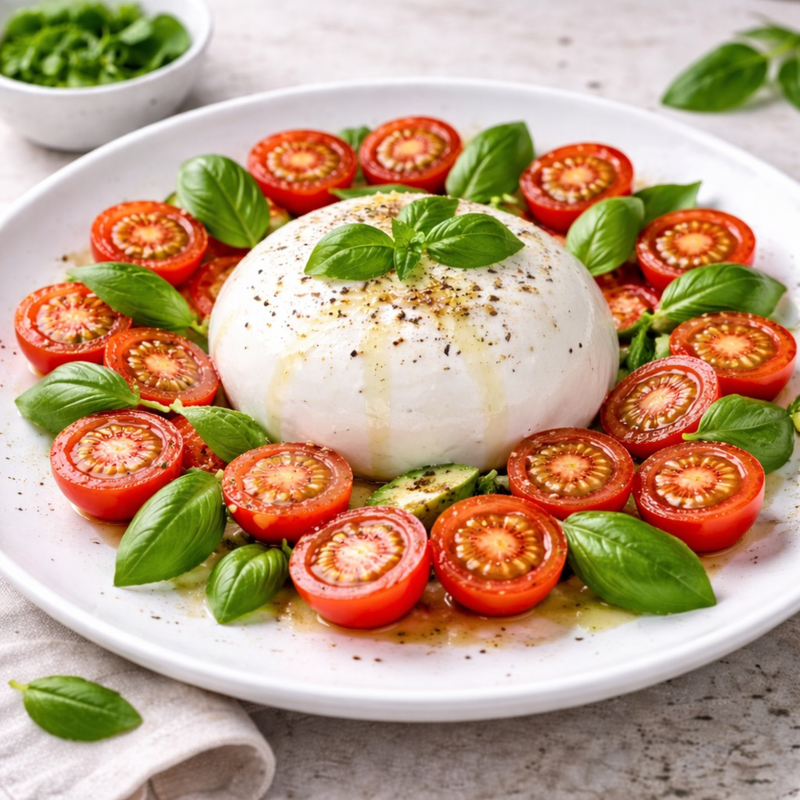 Salade tomate-mozzarella au basilic