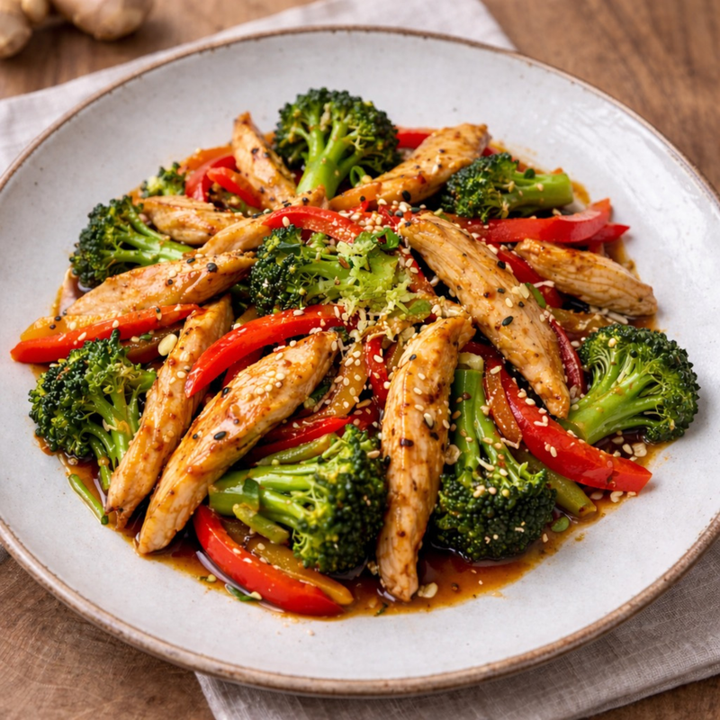 Wok poulet-brocoli gingembre
